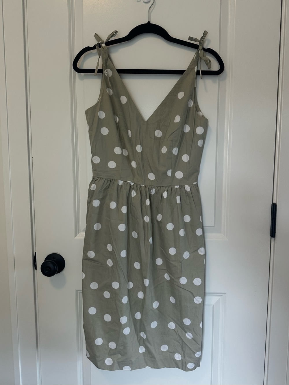 J. Crew Olive Green Polka Dot Tie-Shoulder Midi Dress